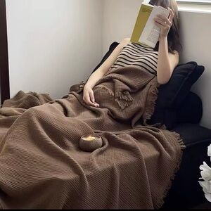 Lightweight Cozy Brown Waffle Knit Blanket 100% Cotton